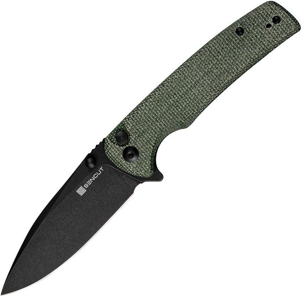 SENCUT Sachse Button Lock Green Micarta Black Stonewash 9Cr18MoV - Knives.mx