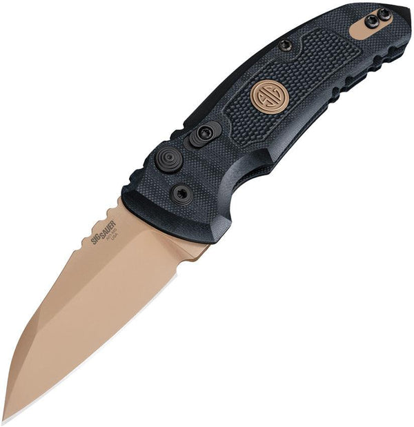 Sig Auto A01-MS Button Lock Black Textured G10 Dark Earth PVD Wharncliffe 154CM - Knives.mx