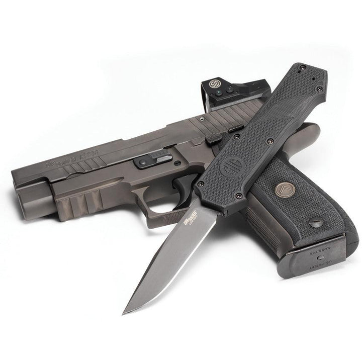 SIG Auto Compound OTF Black Checkered G10 Gray PVD Coated Clip Point CPM S30V - Knives.mx