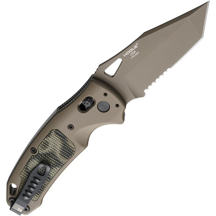 Sig K-320 AXG Button Lock Flat Dark Earth Aluminum Cerakote Tanto Serrated CPM S30V - Knives.mx