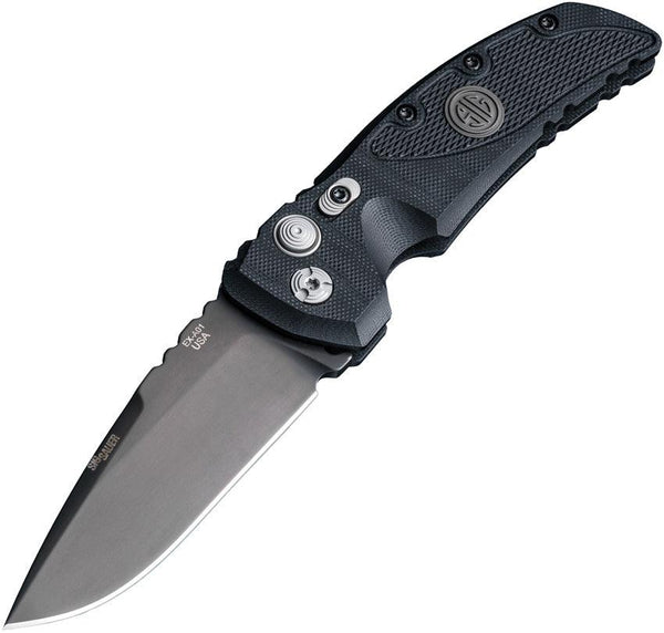 Sig Sauer Auto EX-A01 Button Lock Black G10 Gray Cerakote 154CM - Knives.mx