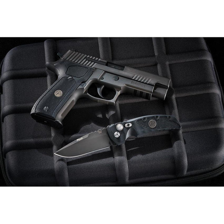 Sig Sauer Auto EX-A01 Button Lock Black G10 Gray Cerakote 154CM - Knives.mx