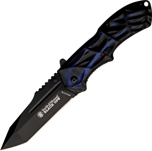 Smith & Wesson Black Ops Linerlock A/O Blue & Black Aluminum Tanto Coated 4034 Stainless - Knives.mx