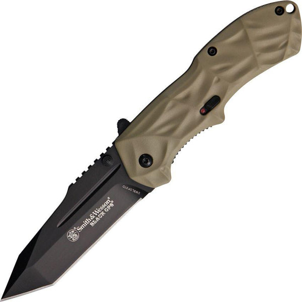 Smith & Wesson Black Ops Linerlock A/O Scalloped DT Aluminum Tanto Plain Coated Stainless - Knives.mx