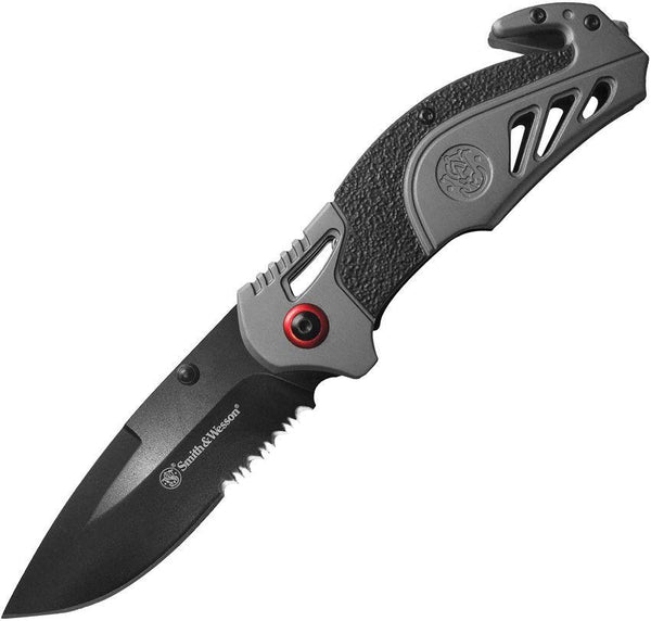 Smith & Wesson Linerlock A/O Black & Gray Rubberized Aluminum Serrated Coated Stainless - Knives.mx