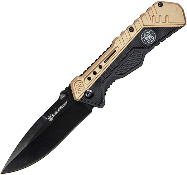 Smith & Wesson Linerlock A/O Black/Tan Rubberized Aluminum Coated Stainless - Knives.mx