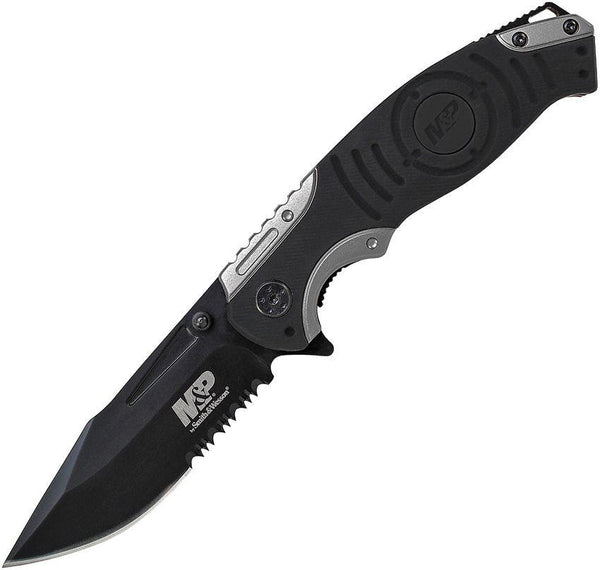 Smith & Wesson Linerlock Black/Silver Rubberized Aluminum Serrated Coated Stainless - Knives.mx