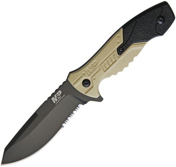 Smith & Wesson M&P Fixed Knife Gray & Tan Rubberized Aluminum Serrated Stainless - Knives.mx