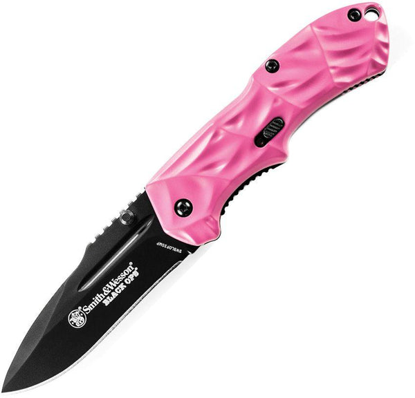 Smith & Wesson Mini BLOP2 MAGIC A/O Scalloped Pink Aluminum Plain Coated Stainless - Knives.mx