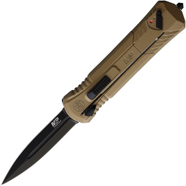 Smith & Wesson Out The Front A/O Tan Aluminum Double Edge Coated AUS-8 - Knives.mx