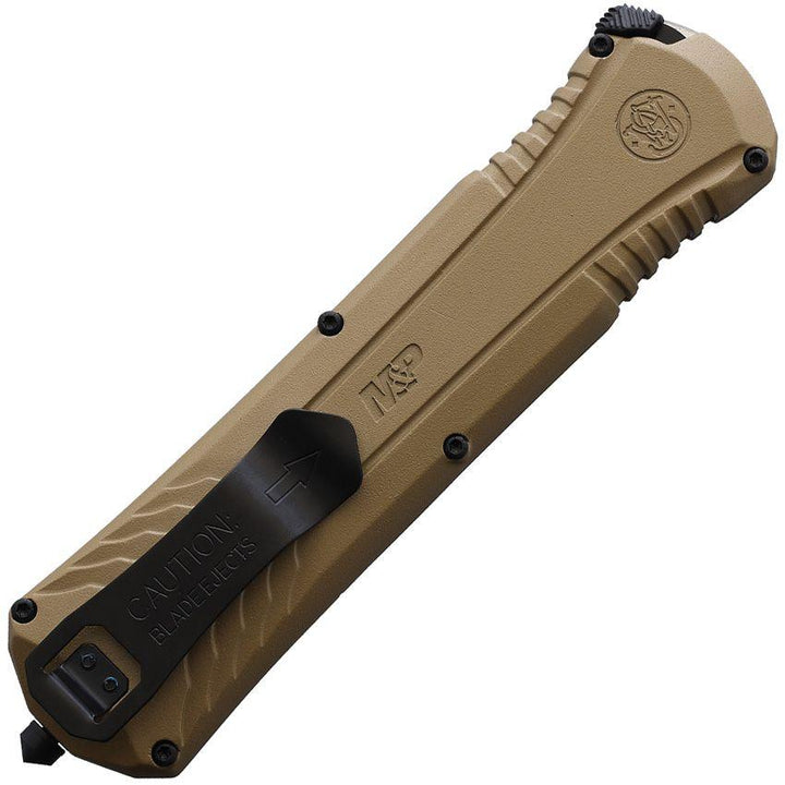 Smith & Wesson Out The Front A/O Tan Aluminum Double Edge Coated AUS-8 - Knives.mx