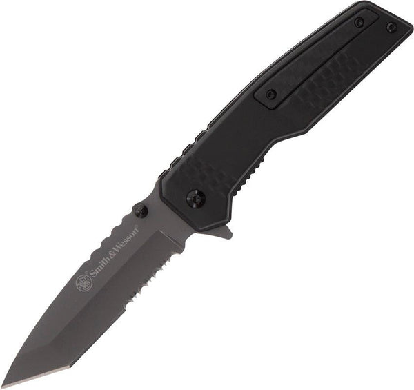 Smith & Wesson Special Ops Linerlock A/O Gray TiNi Coated Partially Serrated Tanto Stainless Blade - Knives.mx