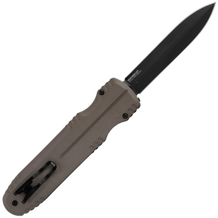 SOG Auto Pentagon OTF Flat Dark Earth Aluminum TiNi Coated CRYO Spear Point S35VN - Knives.mx