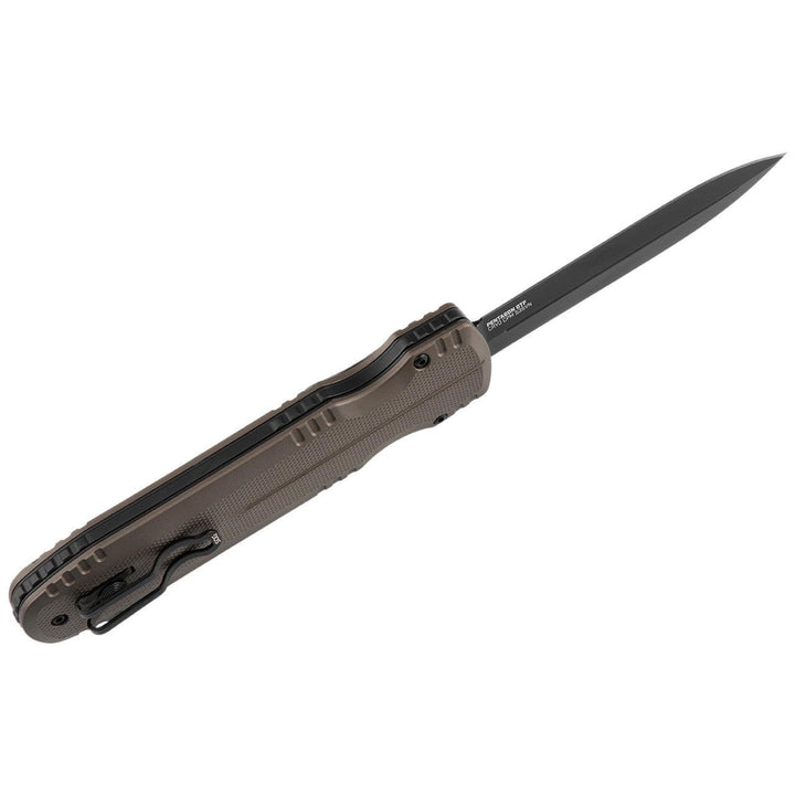 SOG Auto Pentagon OTF Flat Dark Earth Aluminum TiNi Coated CRYO Spear Point S35VN - Knives.mx