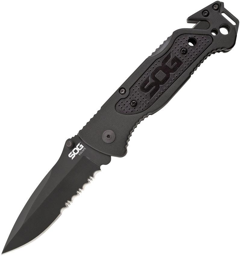 SOG Escape Serrated Black aluminum 9Cr18MoV - Knives.mx