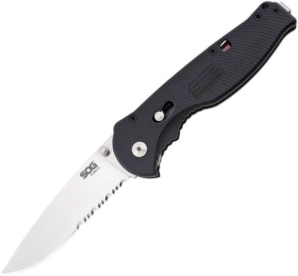 SOG Flash II Piston Lock A/O Satin Drop Serrated AUS-8 - Knives.mx