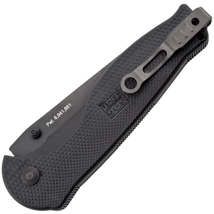 SOG Flash II Piston Lock A/O Tanto Plain Black AUS-8 - Knives.mx