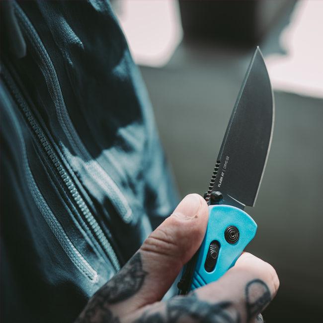 SOG Flash MK3 AT-XR Lock A/O Blue GRN Plain Cryo D2 - Knives.mx