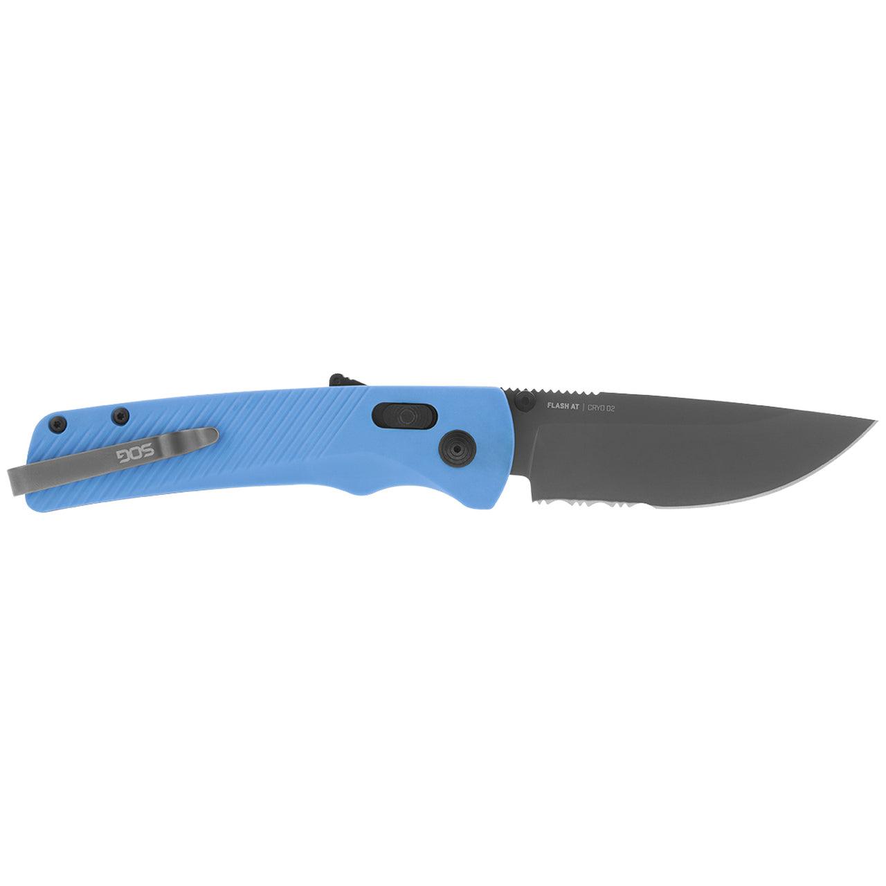 SOG Flash MK3 AT-XR Lock A/O Blue GRN Serrated Cryo D2 - Knives.mx
