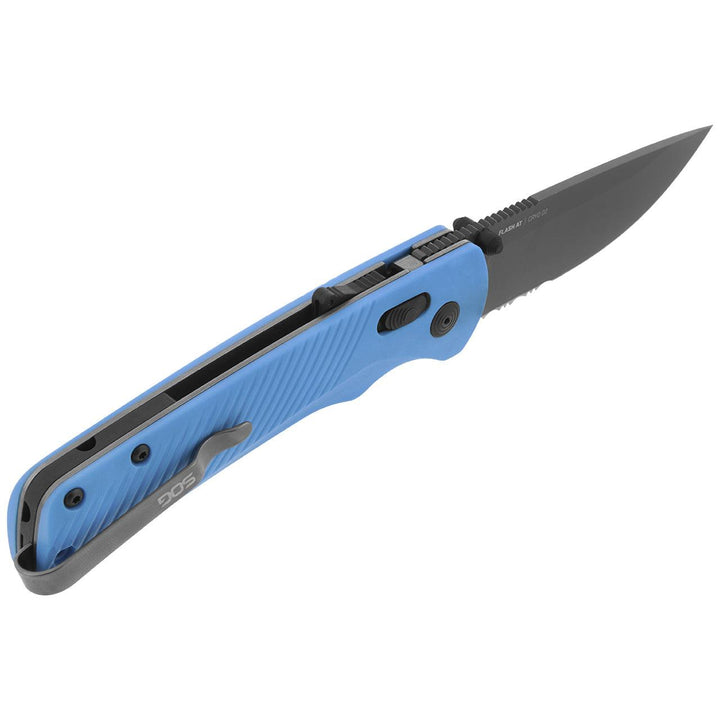 SOG Flash MK3 AT-XR Lock A/O Blue GRN Serrated Cryo D2 - Knives.mx