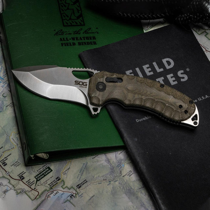 SOG Kiku XR Lock Natural Linen Micarta Satin CTS-XHP - Knives.mx