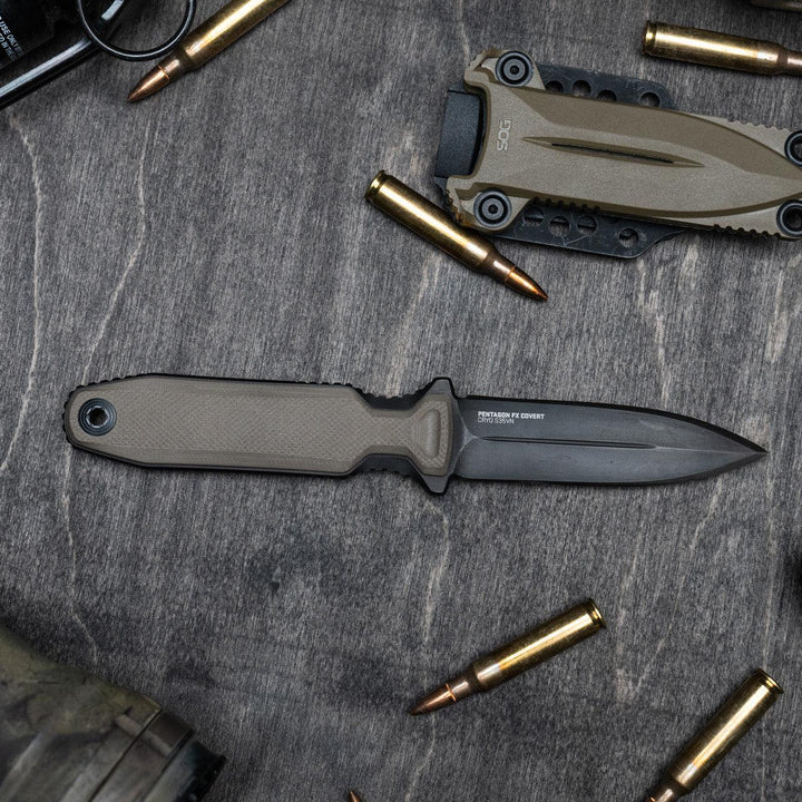 SOG Pentagon FX Covert Flat Dark Earth G10 TiNi Coated S35VN - Knives.mx
