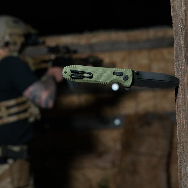 SOG Pentagon XR Lock OD Green G10 Black Titanium Nitride Spear Point CRYO CTS XHP - Knives.mx