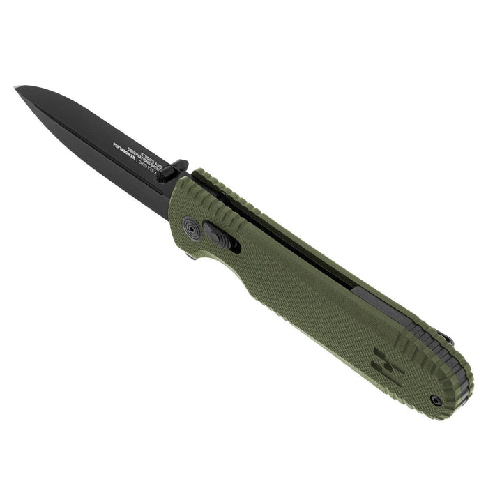SOG Pentagon XR Lock OD Green G10 Black Titanium Nitride Spear Point CRYO CTS XHP - Knives.mx