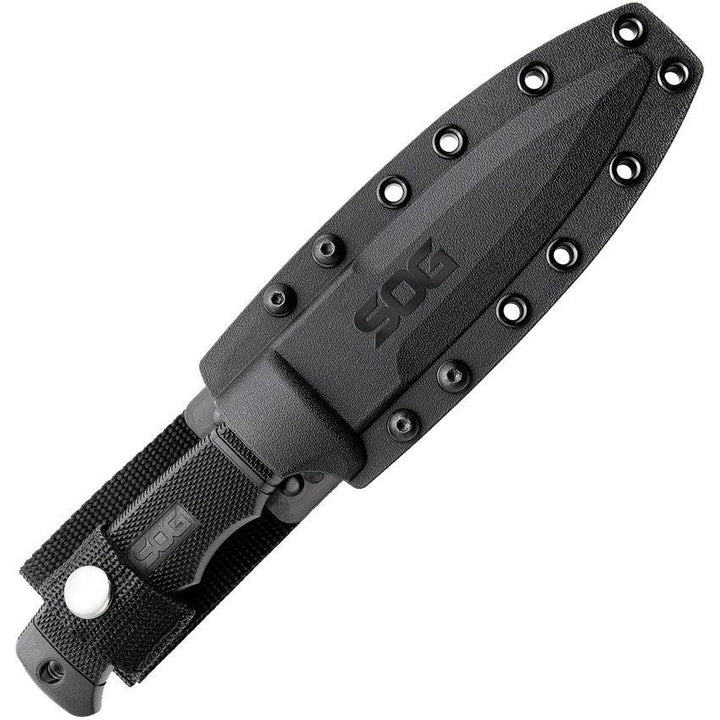 SOG Seal Pup Black GRN Gray Powder Coated Serrated Clip Point AUS-8 (Kydex Sheath) - Knives.mx