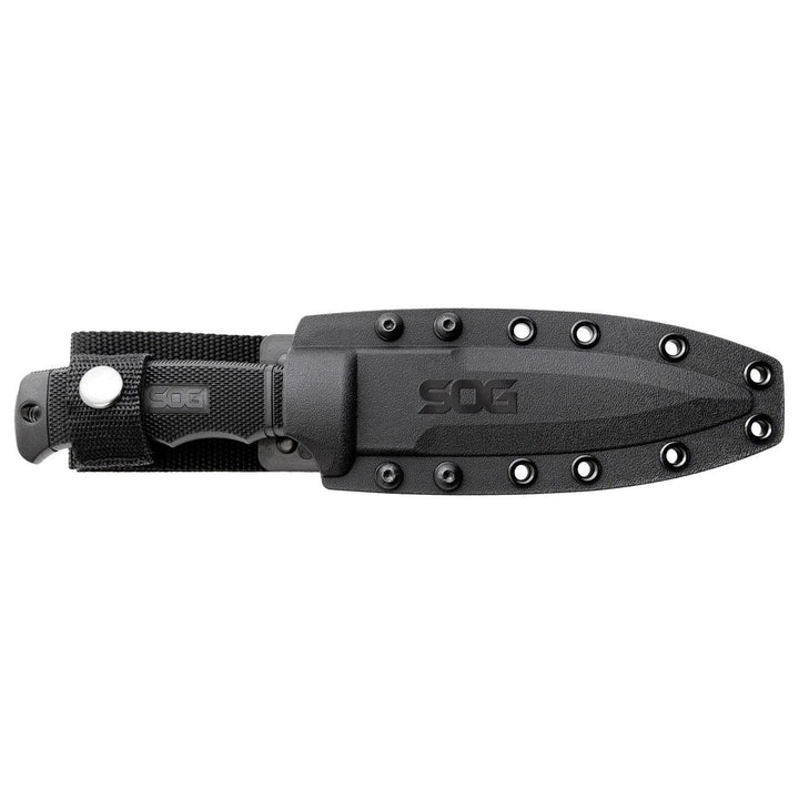 SOG Seal Pup Black GRN Gray Powder Coated Serrated Clip Point AUS-8 (Kydex Sheath) - Knives.mx