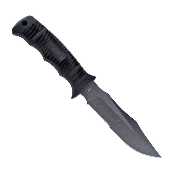 SOG Seal Pup Black GRN Gray Powder Coated Serrated Clip Point AUS-8 (Kydex Sheath) - Knives.mx