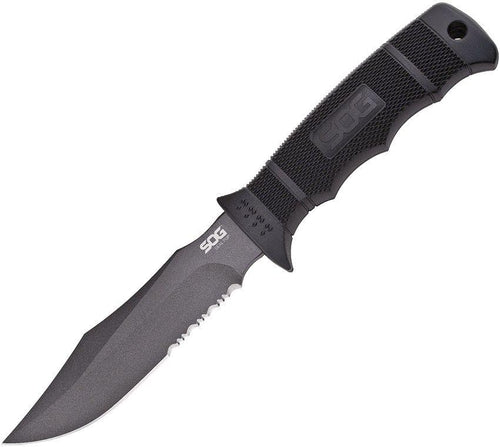 SOG Seal Pup Black GRN Gray Powder Coated Serrated Clip Point AUS-8 (Nylon Sheath)
