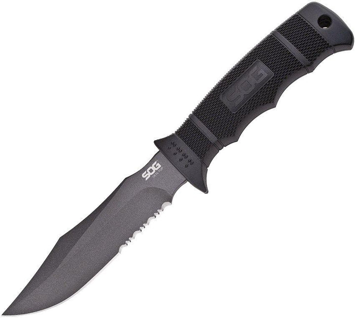 SOG Seal Pup Black GRN Gray Powder Coated Serrated Clip Point AUS-8 (Nylon Sheath) - Knives.mx