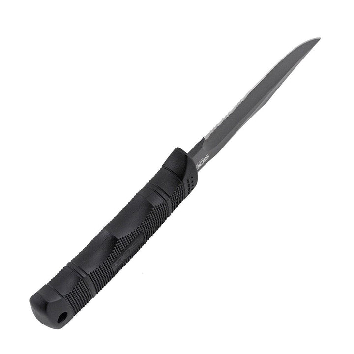 SOG Seal Pup Black GRN Gray Powder Coated Serrated Clip Point AUS-8 (Nylon Sheath) - Knives.mx