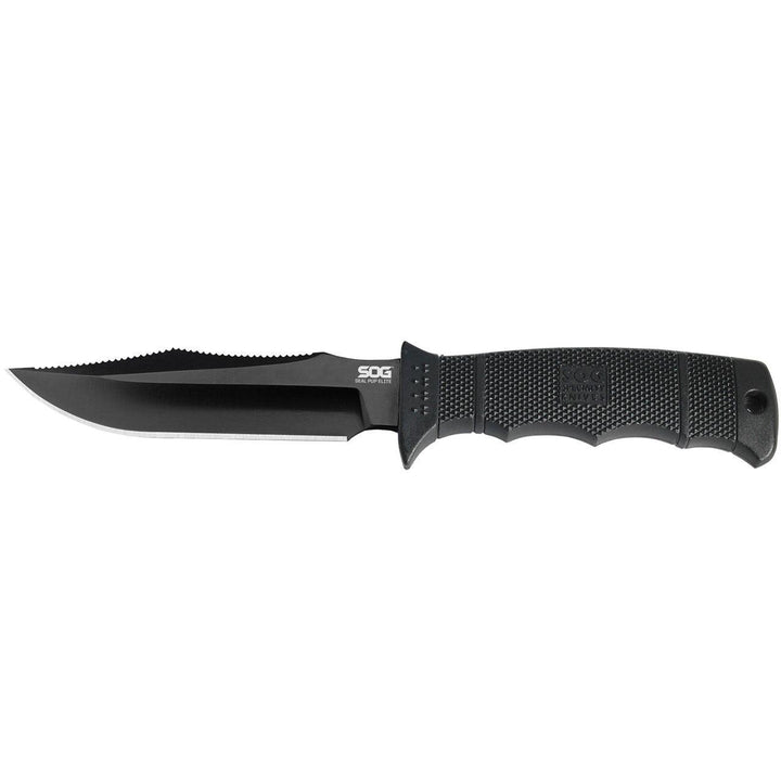 SOG Seal Pup Elite Spine Rasp Black GRN TiNi Coated Plain AUS-8 (Nylon Sheath) - Knives.mx