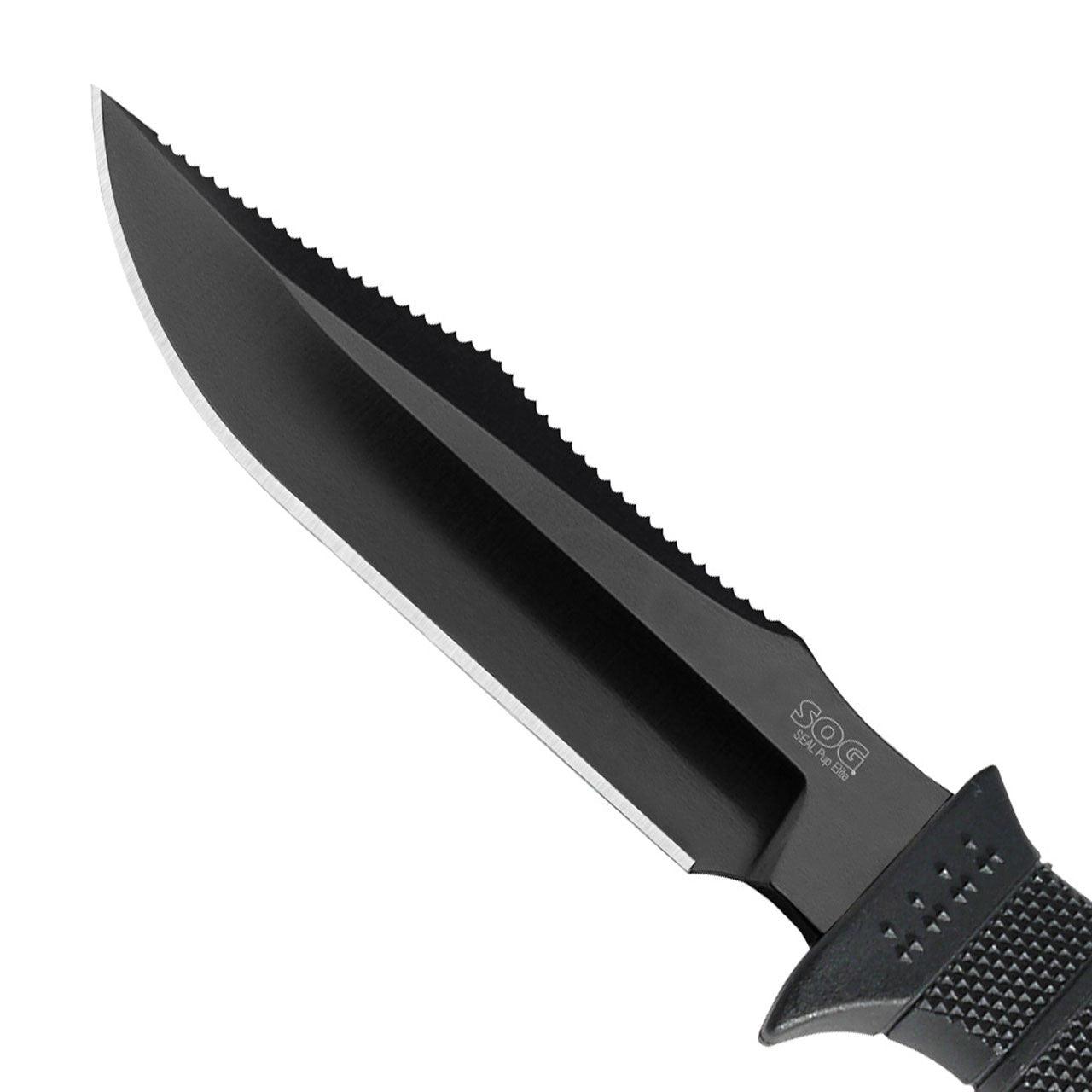 SOG Seal Pup Elite Spine Rasp Black GRN TiNi Coated Plain AUS-8 (Nylon Sheath) - Knives.mx