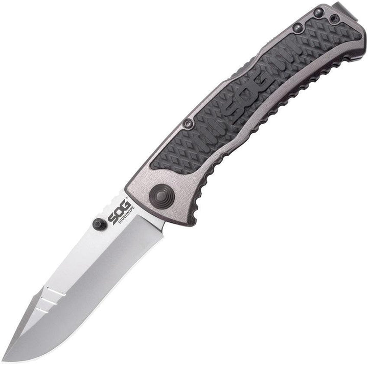 SOG Sideswipe Gray Aluminum w Black GRN - Knives.mx