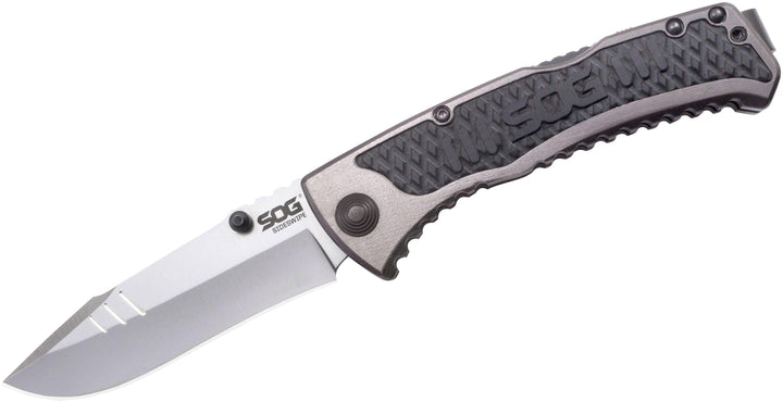 SOG Sideswipe Gray Aluminum w Black GRN - Knives.mx