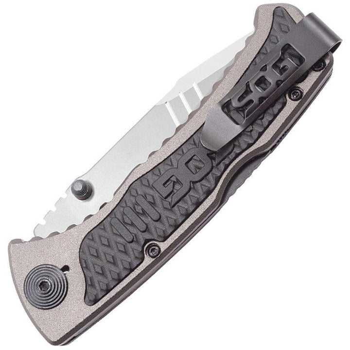 SOG Sideswipe Gray Aluminum w Black GRN - Knives.mx