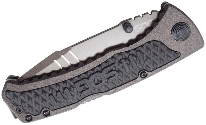 SOG Sideswipe Gray Aluminum w Black GRN - Knives.mx