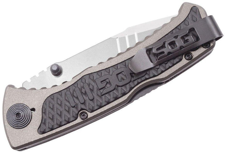 SOG Sideswipe Gray Aluminum w Black GRN - Knives.mx