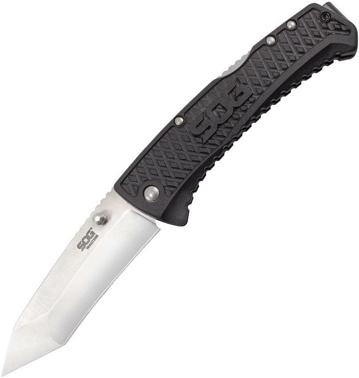 SOG Traction Lockback Black GRN Tanto Satin 5Cr13MoV - Knives.mx