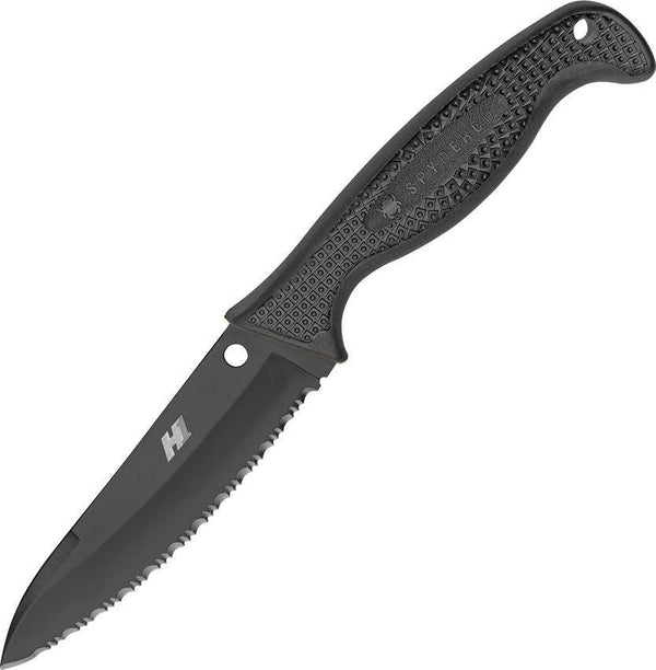 Spyderco Aqua Salt Black Textured FRN Serrated TiCN Coated Serrated H1 - Knives.mx