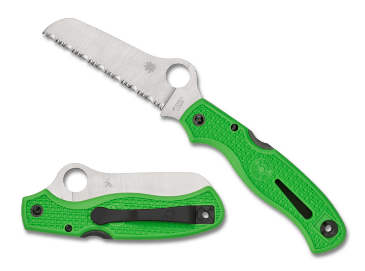 Spyderco Atlantic Salt Lockback Green FRN Satin Serrated Sheepsfoot LC200N - Knives.mx