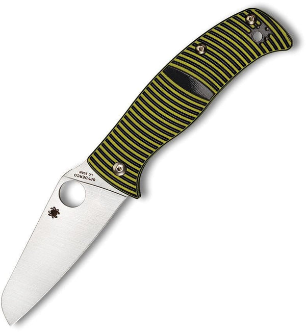 Spyderco Caribbean Compression Lock Black & Yellow Grooved G10 Satin PlainEdge Sheepfoot LC200N - Knives.mx