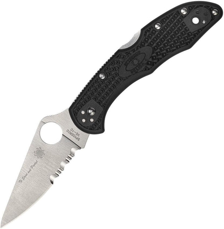 Spyderco Delica 4 Lockback Blue Line Black FRN Satin Partially Serrated VG-10 - Knives.mx