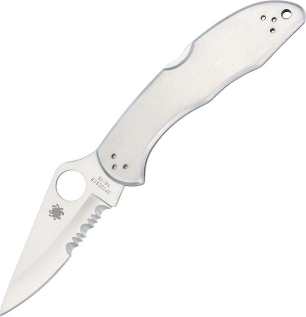 Spyderco Delica 4 Lockback Brushed Stainless Handle Satin CombinationEdge VG-10 - Knives.mx