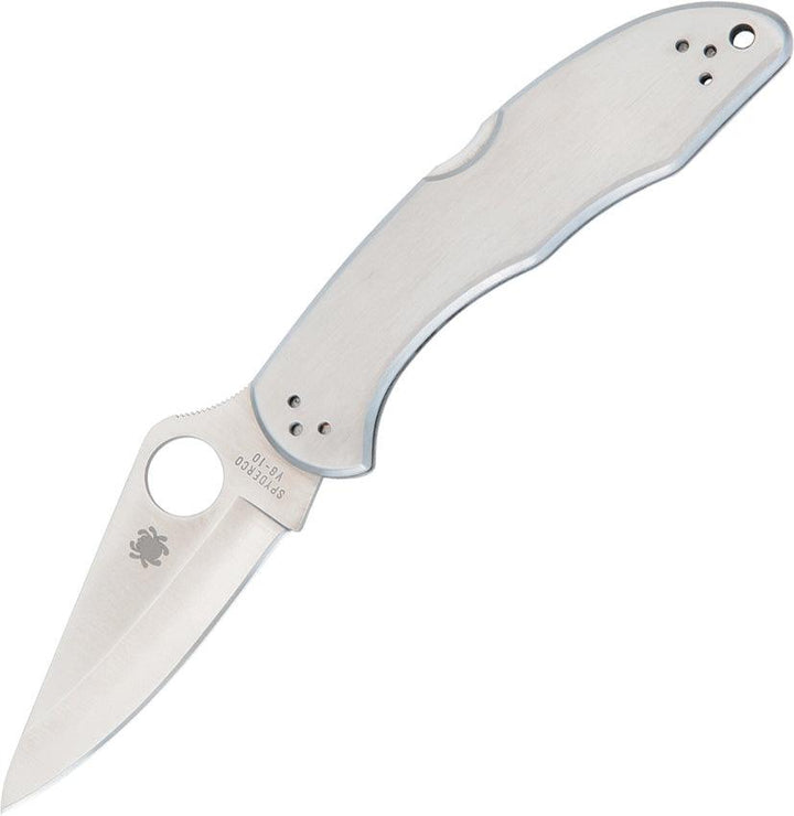 Spyderco Delica 4 Lockback Brushed Stainless Handle Satin PlainEdge VG-10 - Knives.mx