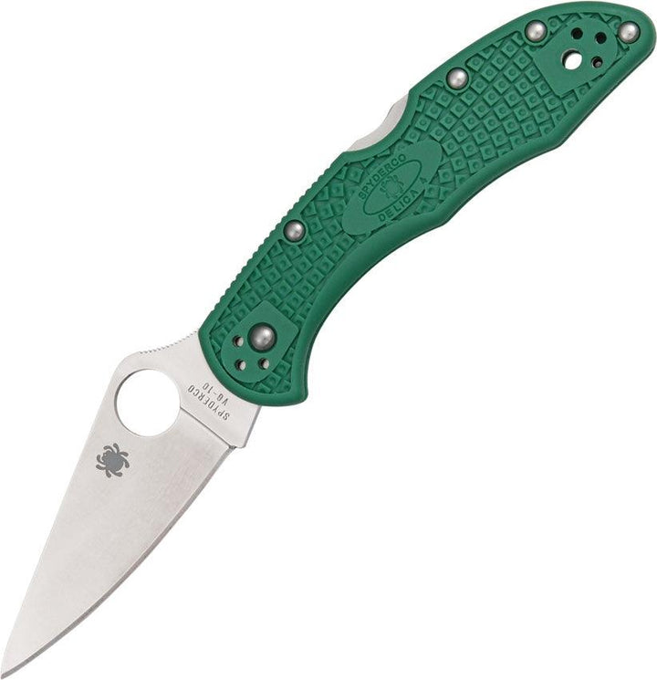 Spyderco Delica Lockback Green Textured FRN Satin PlainEdge VG-10 - Knives.mx