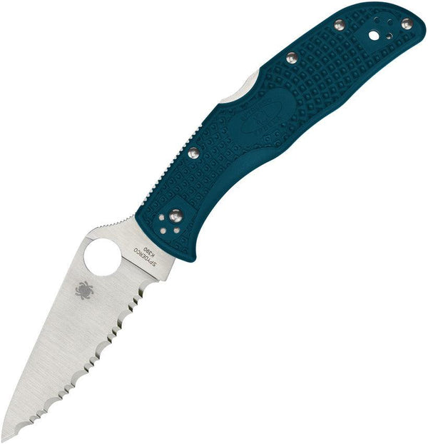 Spyderco Endela Lockback Blue FRN Satin Serrated K390 - Knives.mx